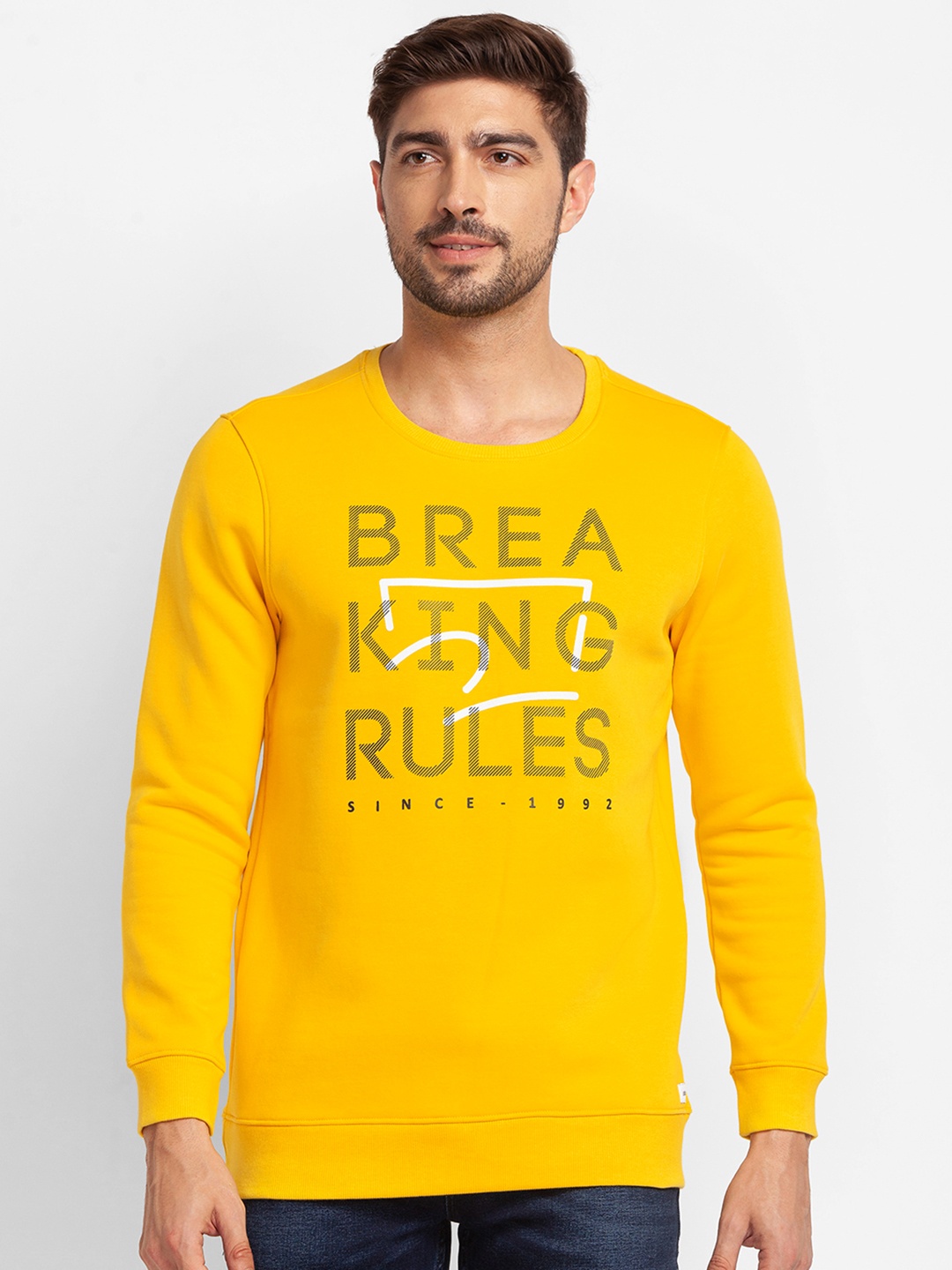 

SPYKAR Typography Printed Pullover Sweatshirt, Yellow