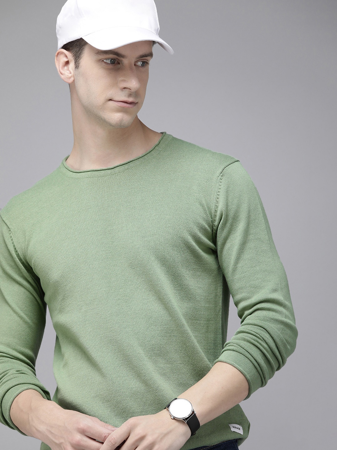 

SPYKAR Pure Cotton Solid Round Neck Pullover Sweaters, Green