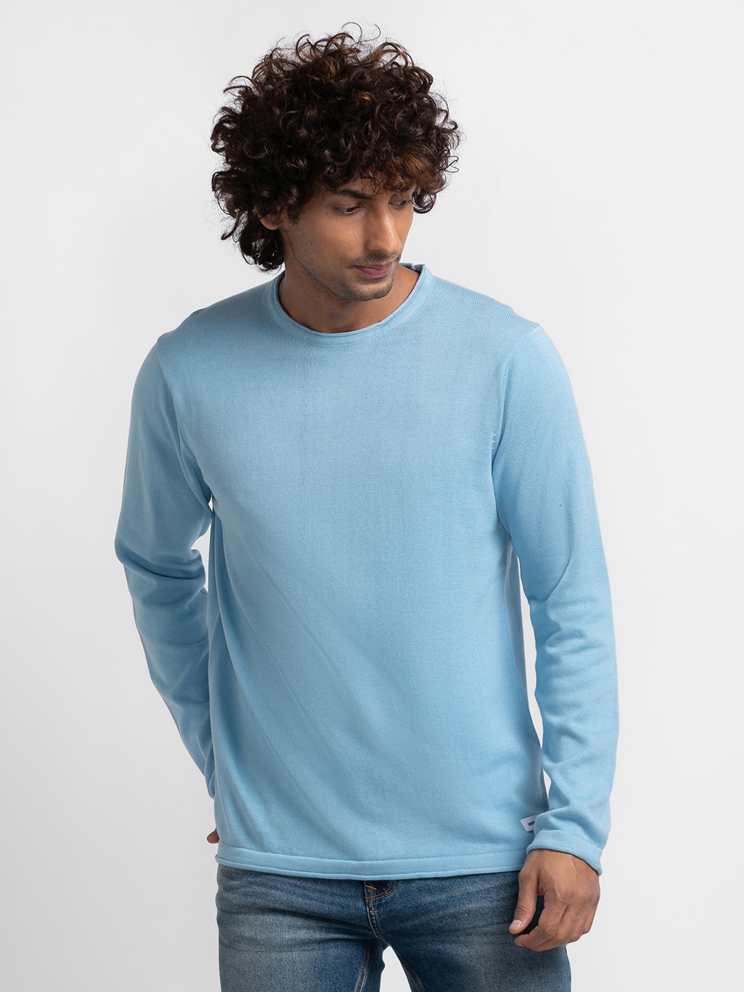 

SPYKAR Pure Cotton Solid Pullover Sweaters, Blue