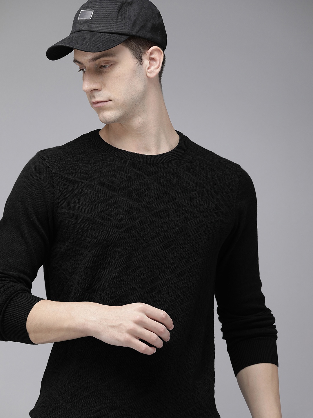 

SPYKAR Pure Cotton Cable Knit Pullover Sweaters, Black