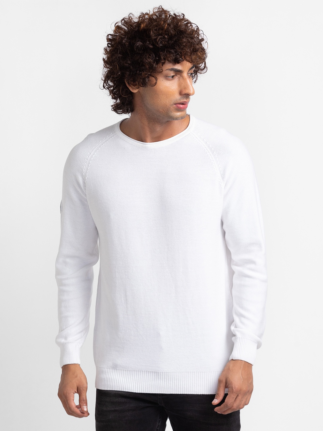 

SPYKAR Pure Cotton Solid Round Neck Pullover Sweater, White
