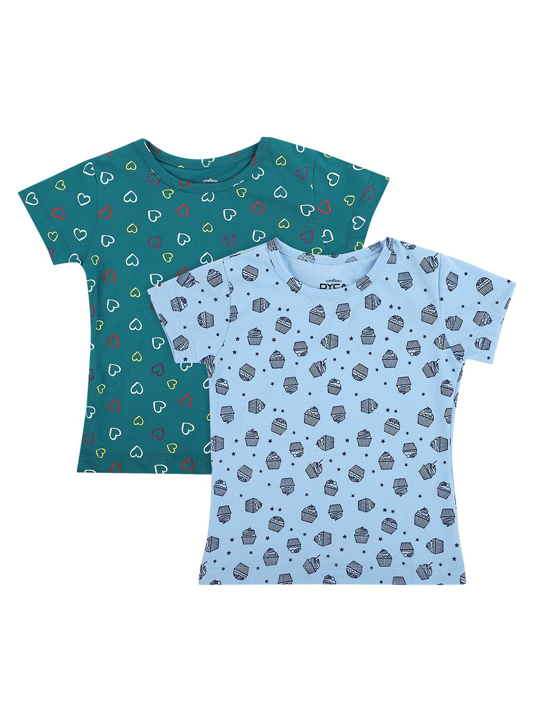 

DYCA Girls Pack of 2 Green & Blue Floral Printed T-shirt