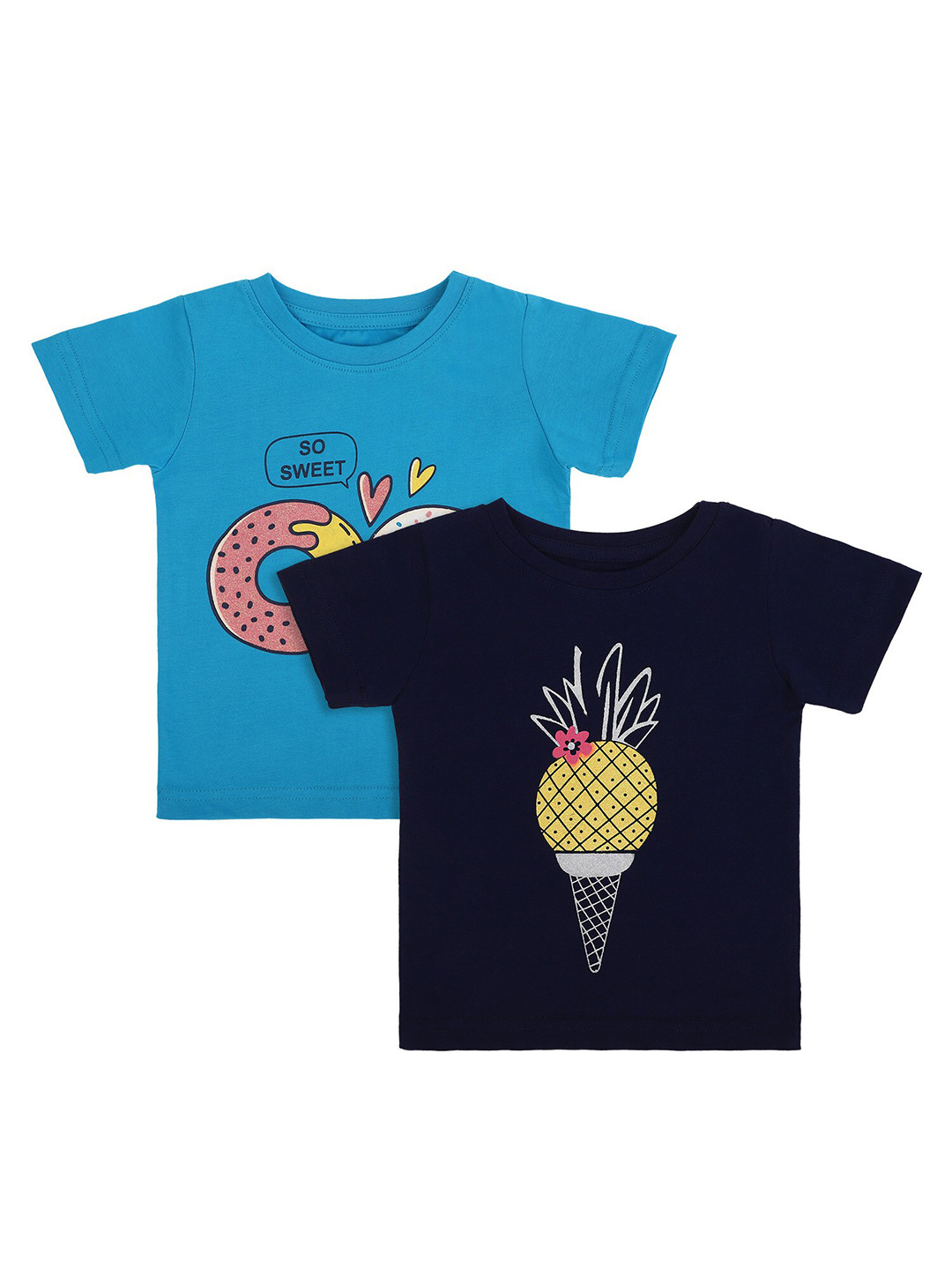 

Bodycare Kids Girls Pack Of 2 Blue & Navy Blue 2 Printed T-shirt