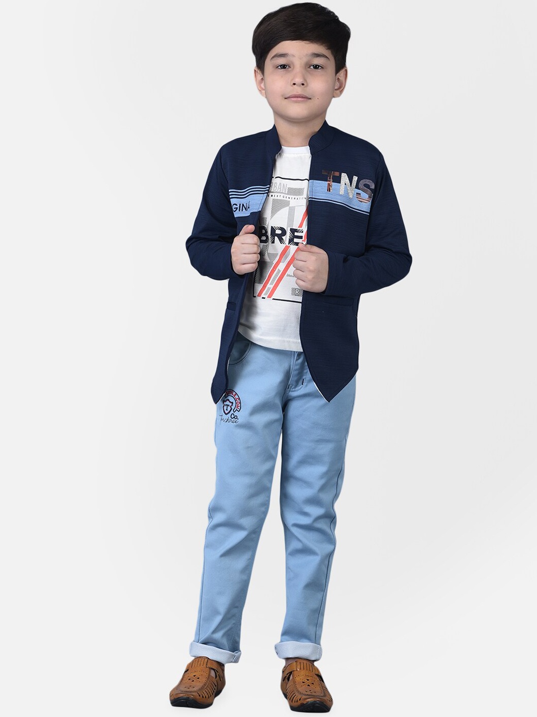 

TS TRENDS Boys Navy Blue & White Printed Clothing Set