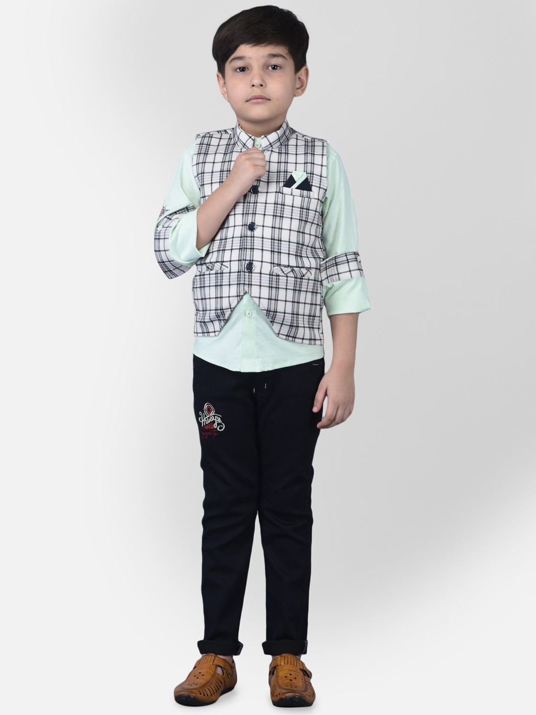 

TS TRENDS Boys Sea Green & White Checked Shirt with Trousers