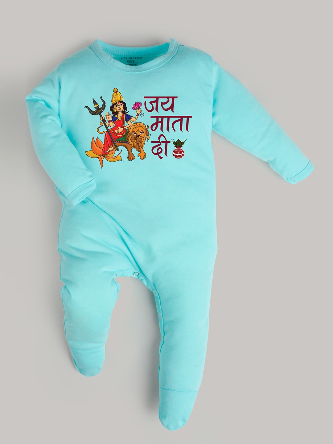 

FFLIRTYGO Unisex Kids Turquoise Blue & Red Printed Cotton Basic Jumpsuit