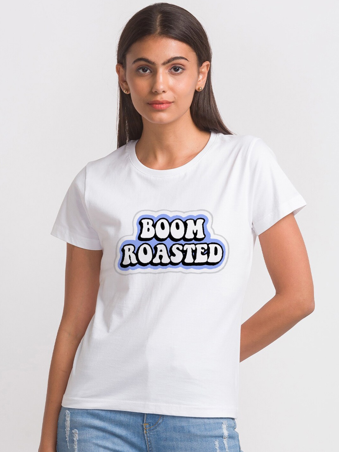 

FashionRack Women White & Blue Printed Cotton Lounge Tshirts