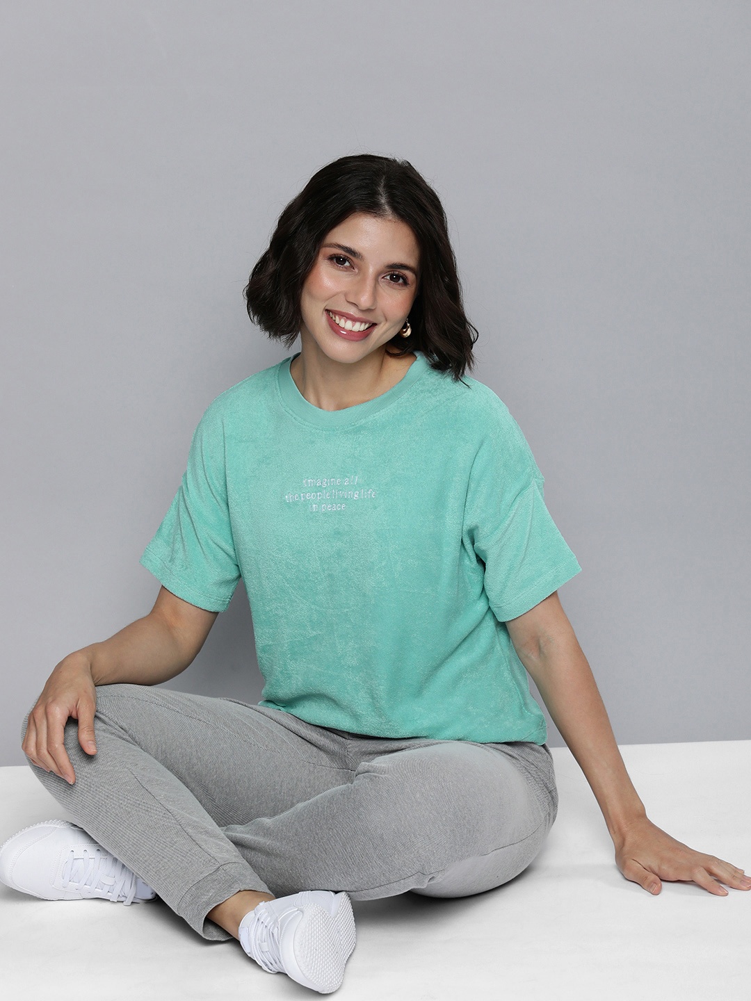

M&H Easy Women Blue Typography Printed T-shirt