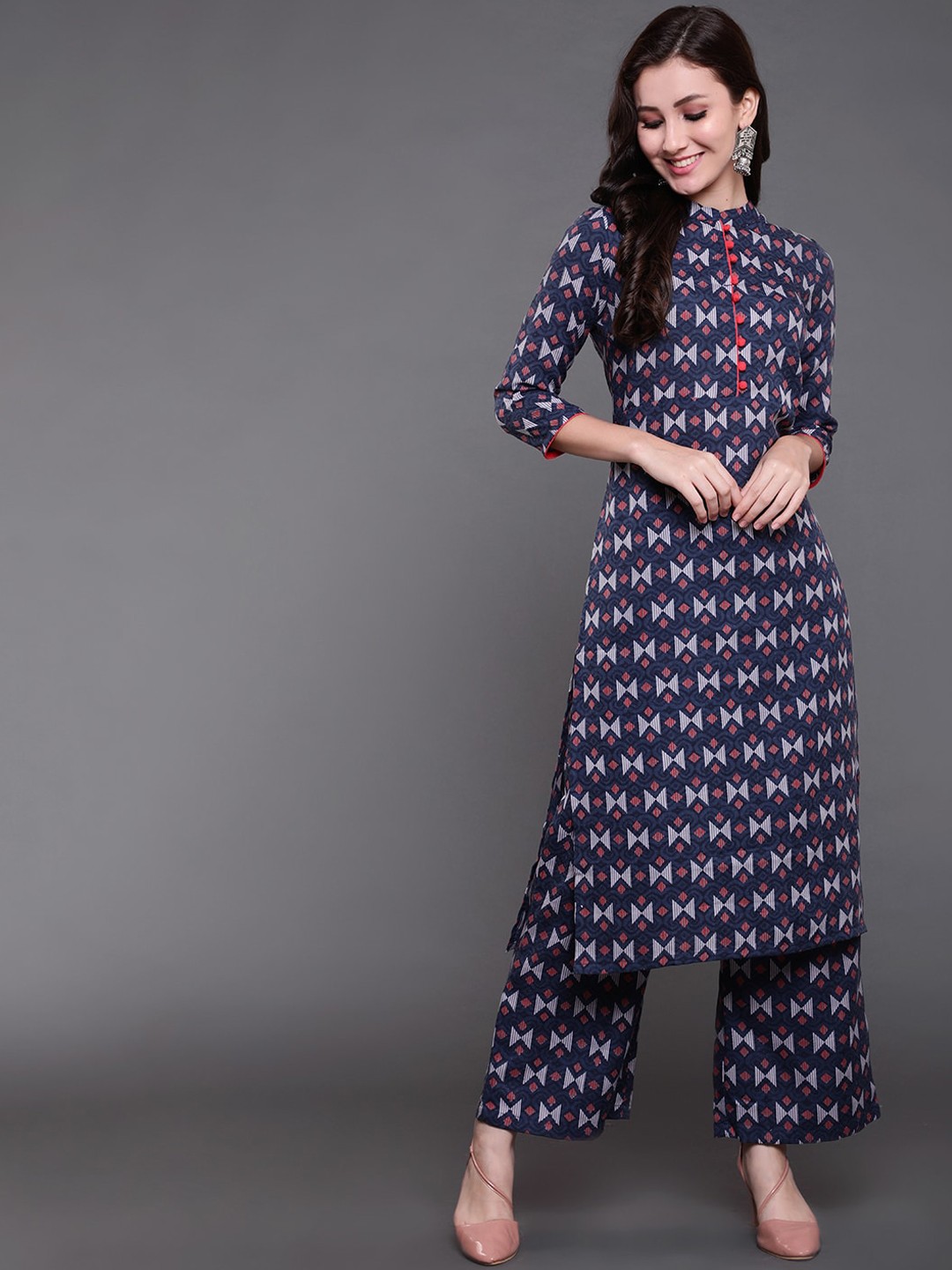 

antaran Women Blue Printed Pure Cotton Kurta with Trousers