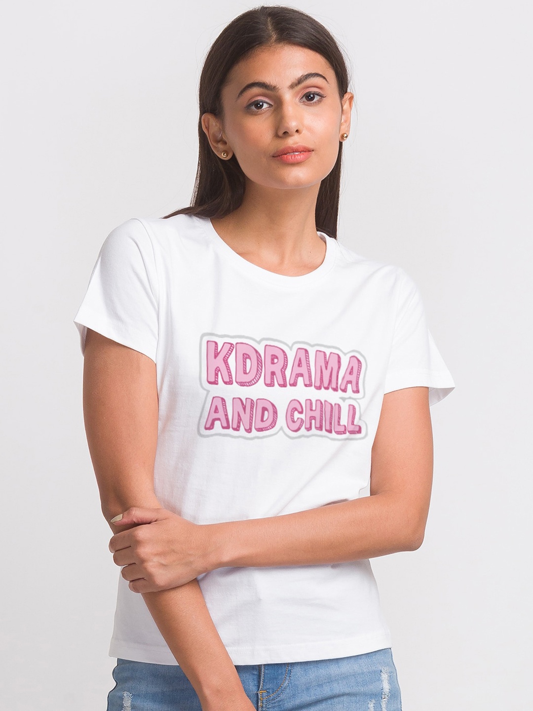 

FashionRack Women White & Pink Printed Cotton Lounge Tshirts