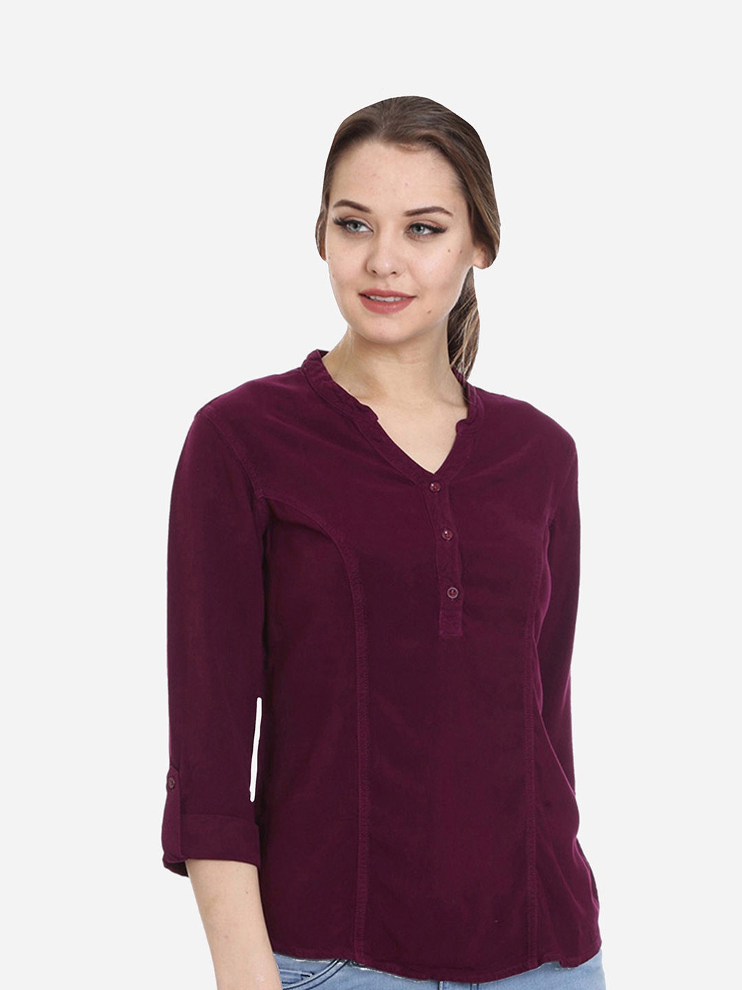 

IDENTITI Maroon Solid Shirt Style Top