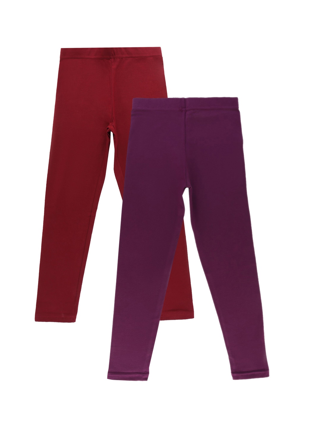 

Bodycare Kids Pack Of 2 Girls Violet & Maroon Solid Cotton Leggings