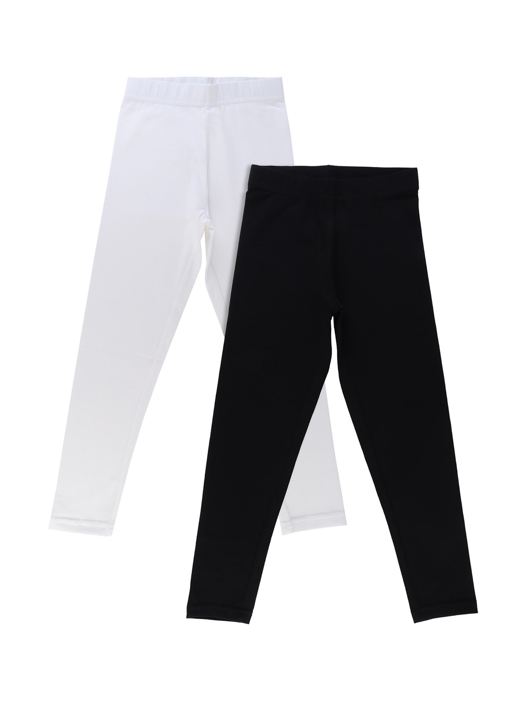 

Bodycare Kids Girls Pack Of 2 White & Black Solid Cotton Leggings