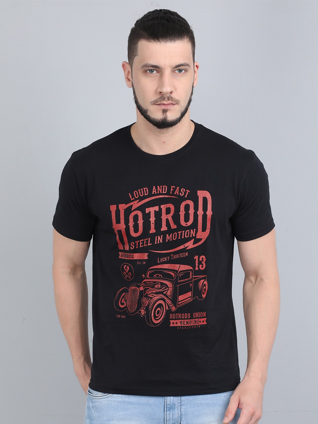 

COOFT Men Black Typography Printed Pure Cotton T-shirt