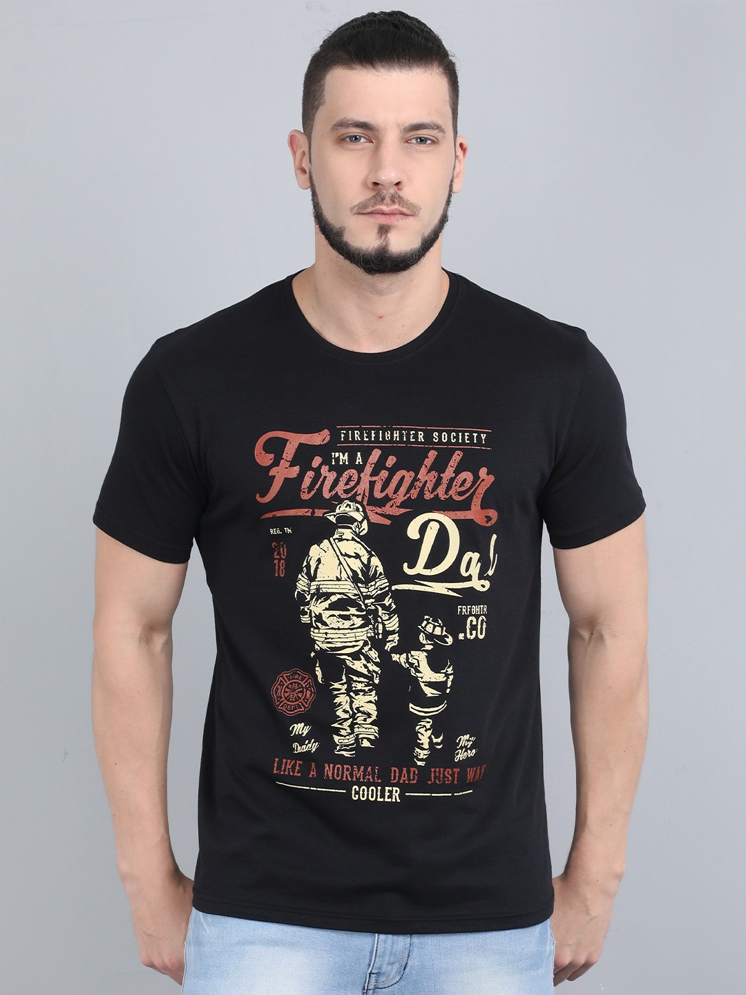 

COOFT Men Black Typography Printed Pure Cotton T-shirt