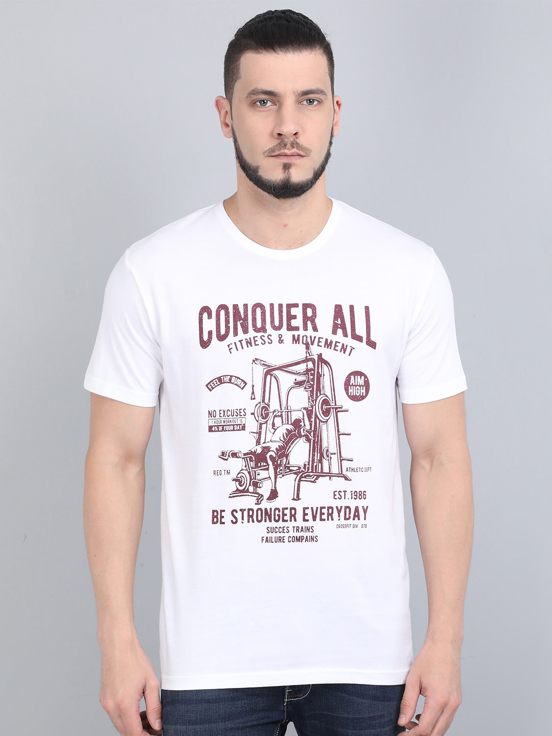

COOFT Men White Typography Printed Pure Cotton T-shirt