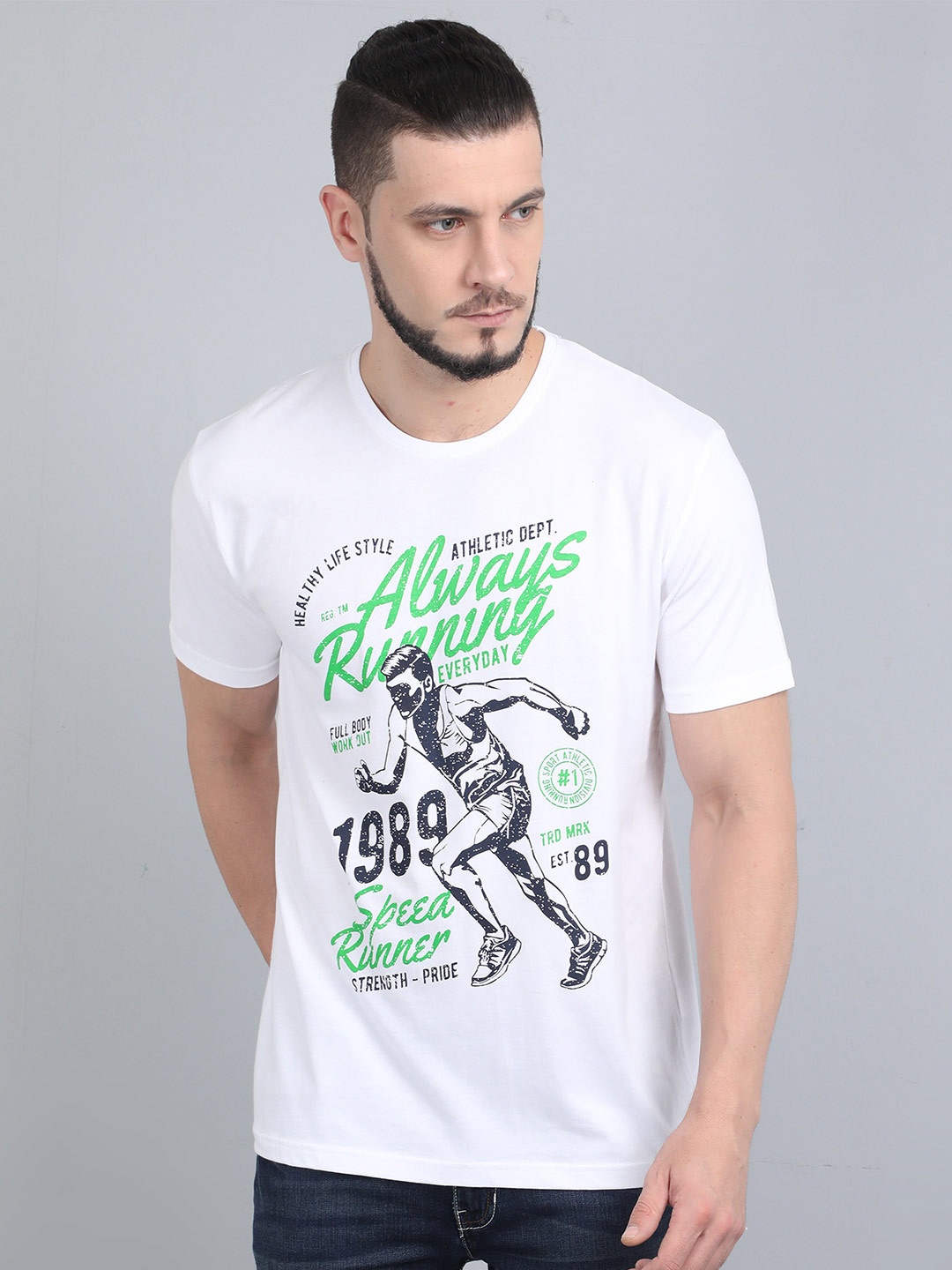 

COOFT Men White Typography Printed Pure Cotton T-shirt