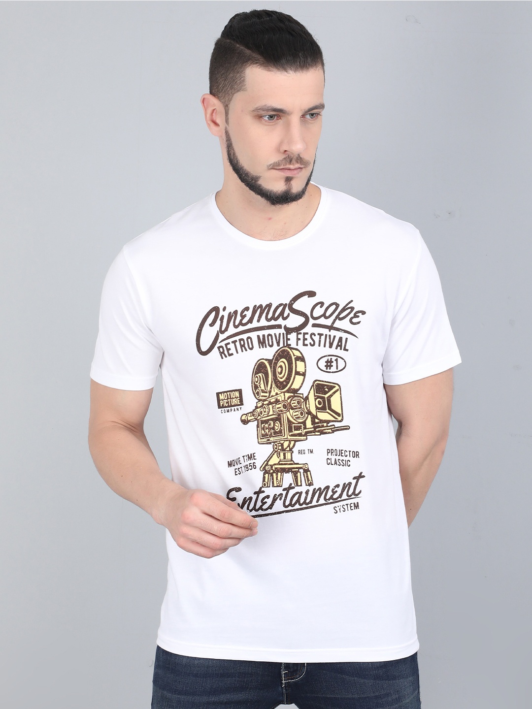 

COOFT Men White Printed Pure Cotton T-shirt