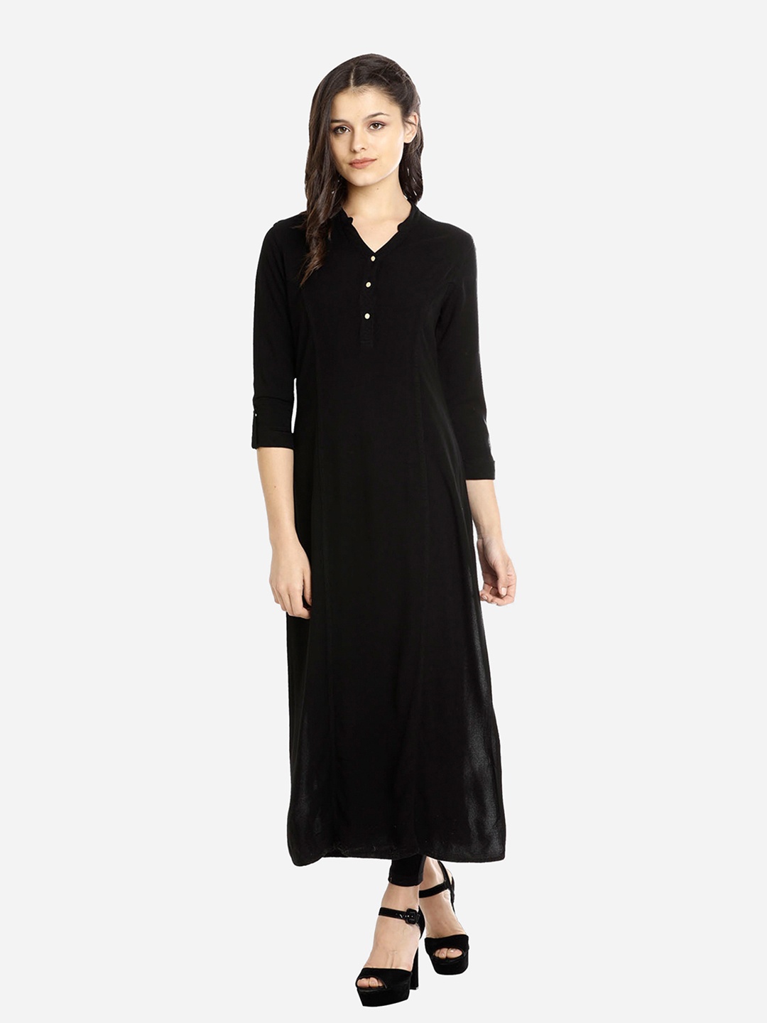 

IDENTITI Women Black Solid Straight Kurta