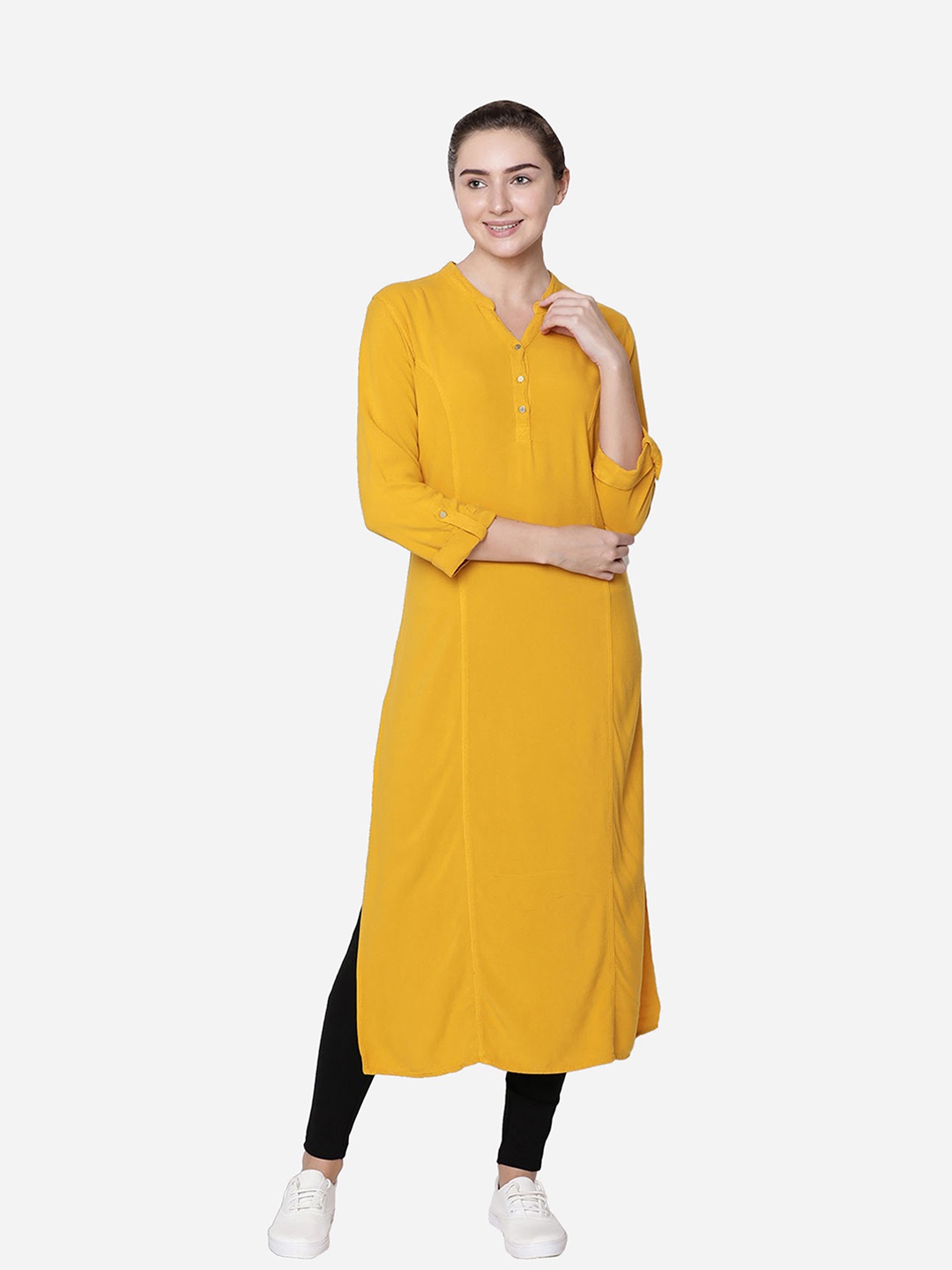 

IDENTITI Women Yellow Solid Straight Kurta
