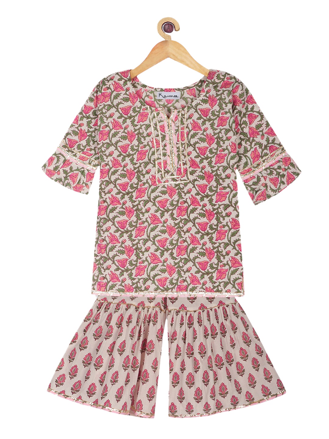 

Ka-mee Girls Pink Ethnic Motifs Printed Pure Cotton Kurta Set