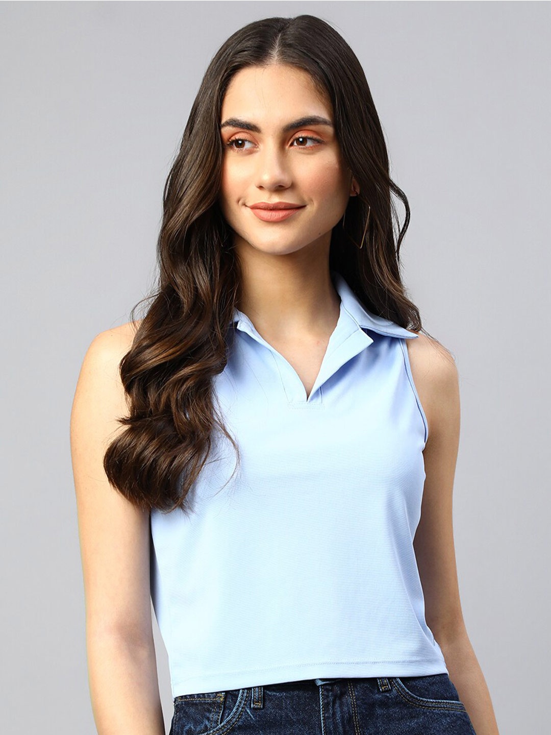 

Xpose Women Blue Sleeveless Crop Top