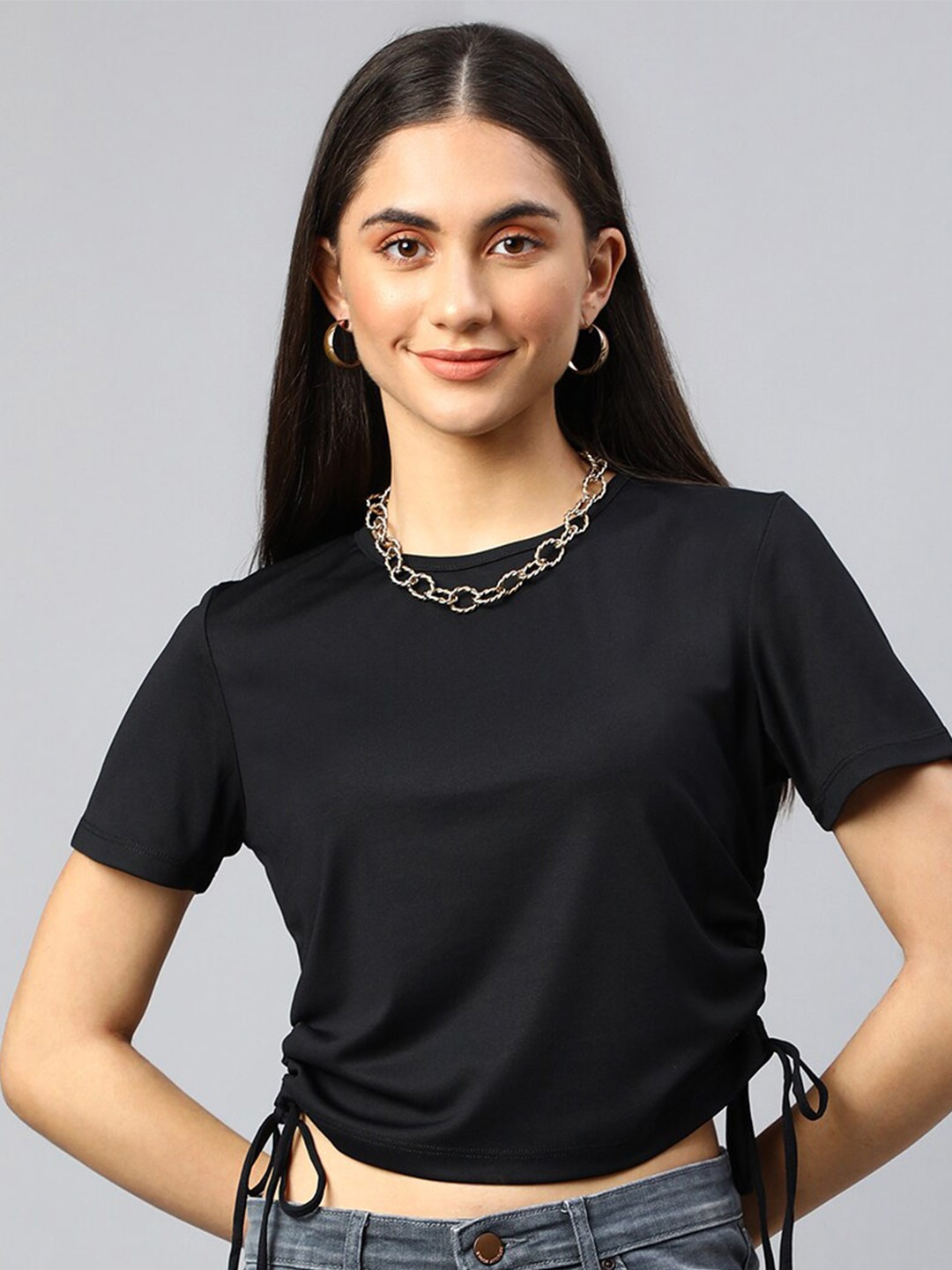 

Xpose Black Solid Crop Top