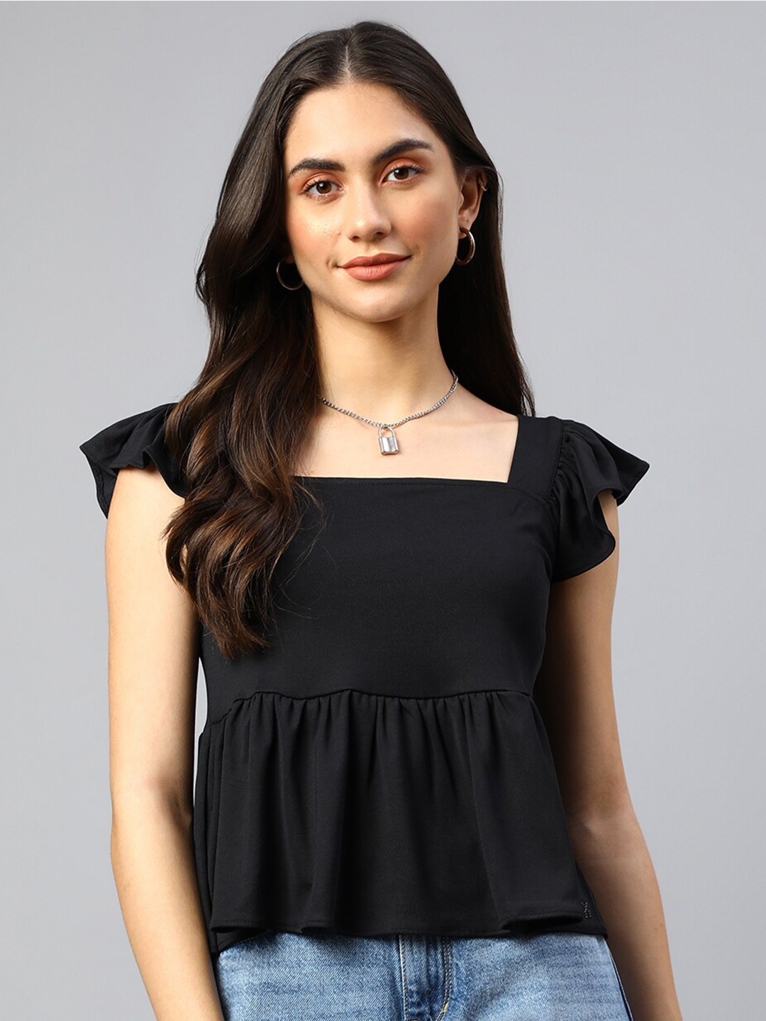 

Xpose Women Black Ruffles Empire Top