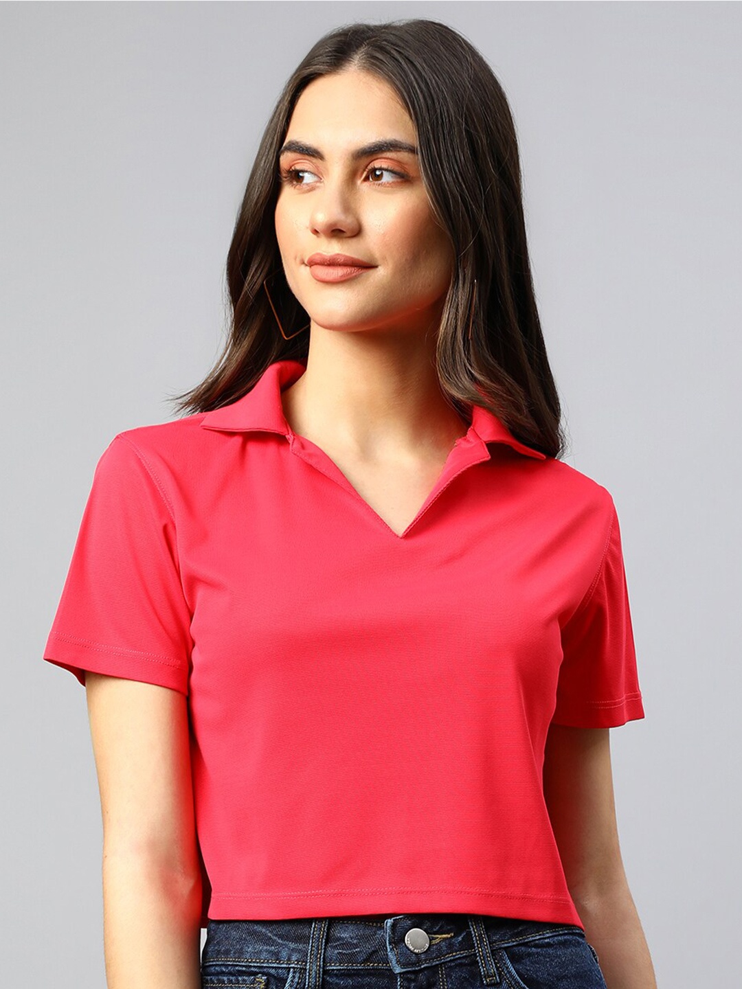 

Xpose Women Pink Shirt Style Crop Top