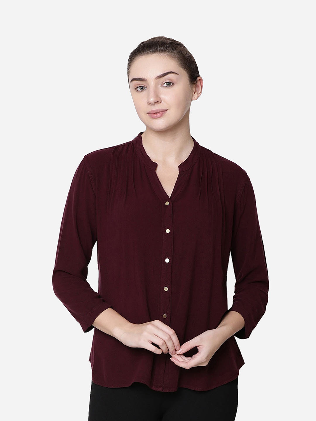 

IDENTITI Women Maroon Solid Standard Slim Fit Casual Shirt