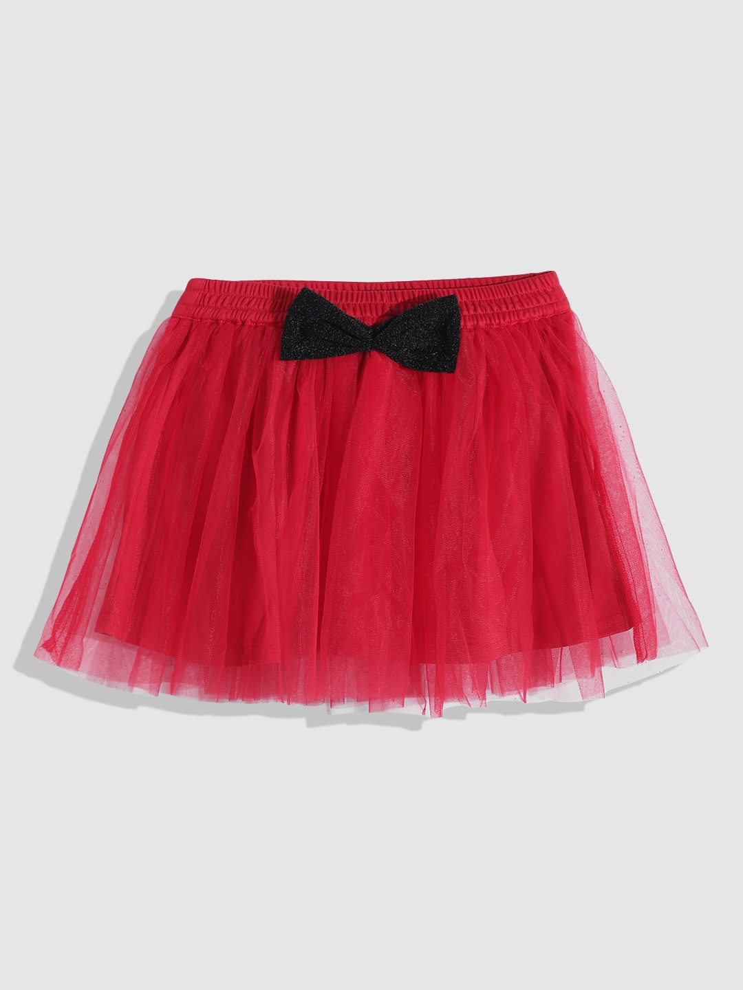 

YK Girls Red Solid Flared Knee Length Skirts