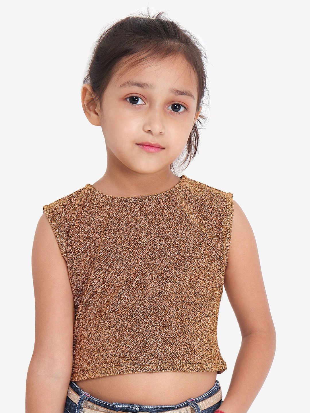 

YK Girls Gold Shimmer Sleeveless Party Crop Top