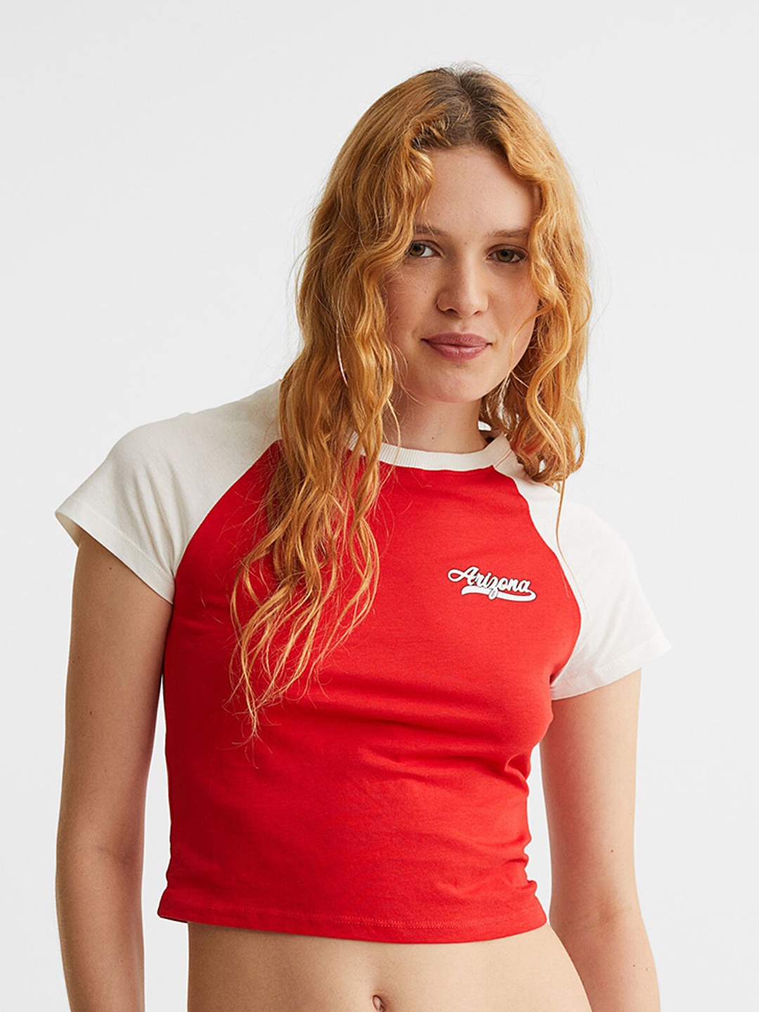 

H&M Red Printed Cotton Crop Top