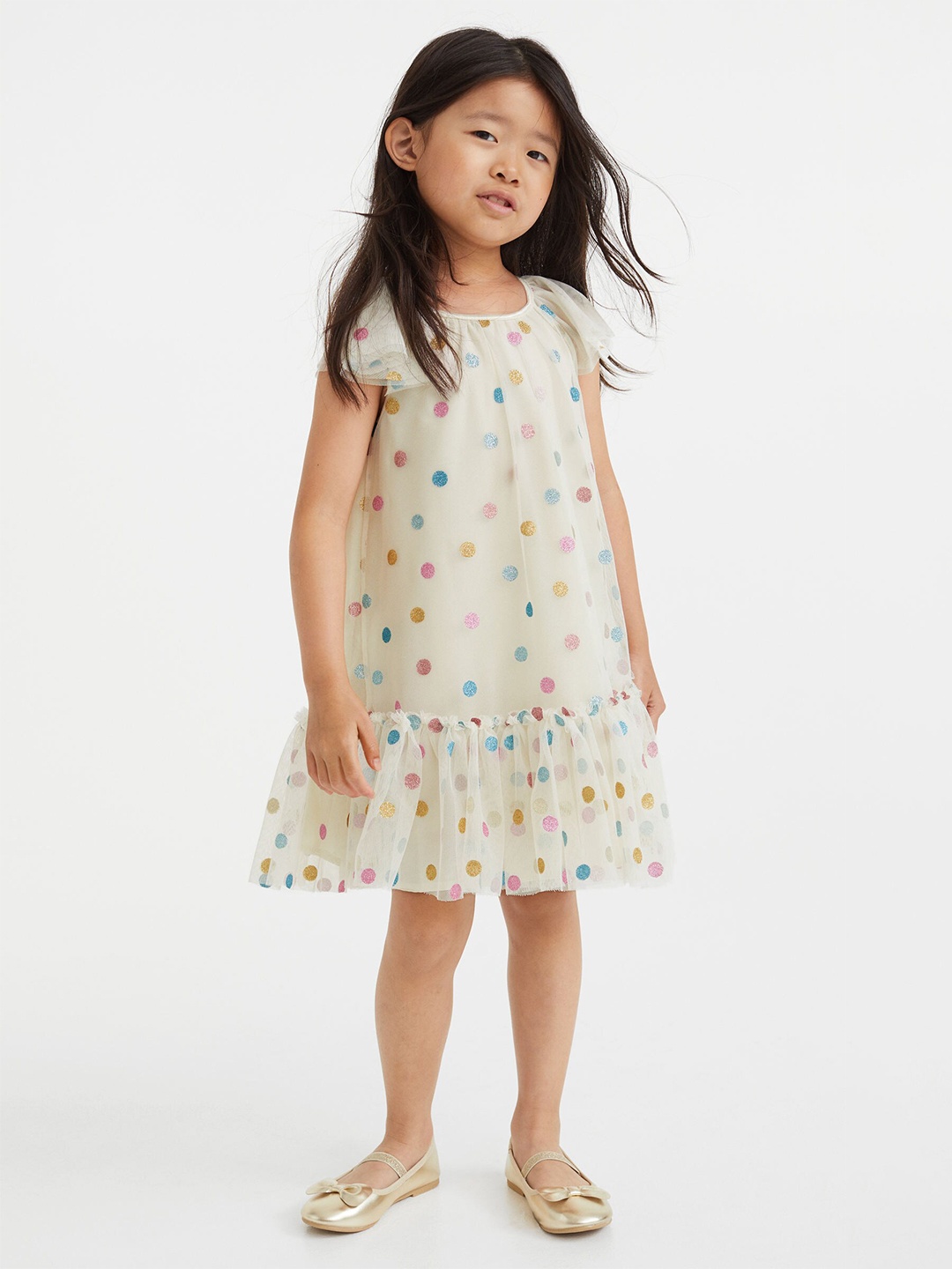 

H&M Girls White Butterfly-Sleeved Tulle Dress