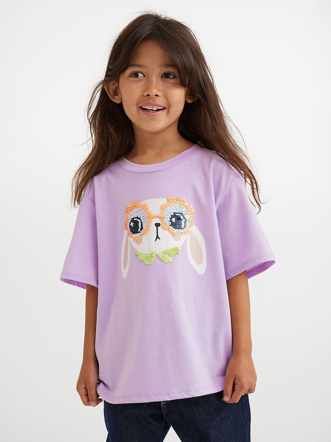 

H&M Girls Purple Reversible Sequin-Motif T-shirt