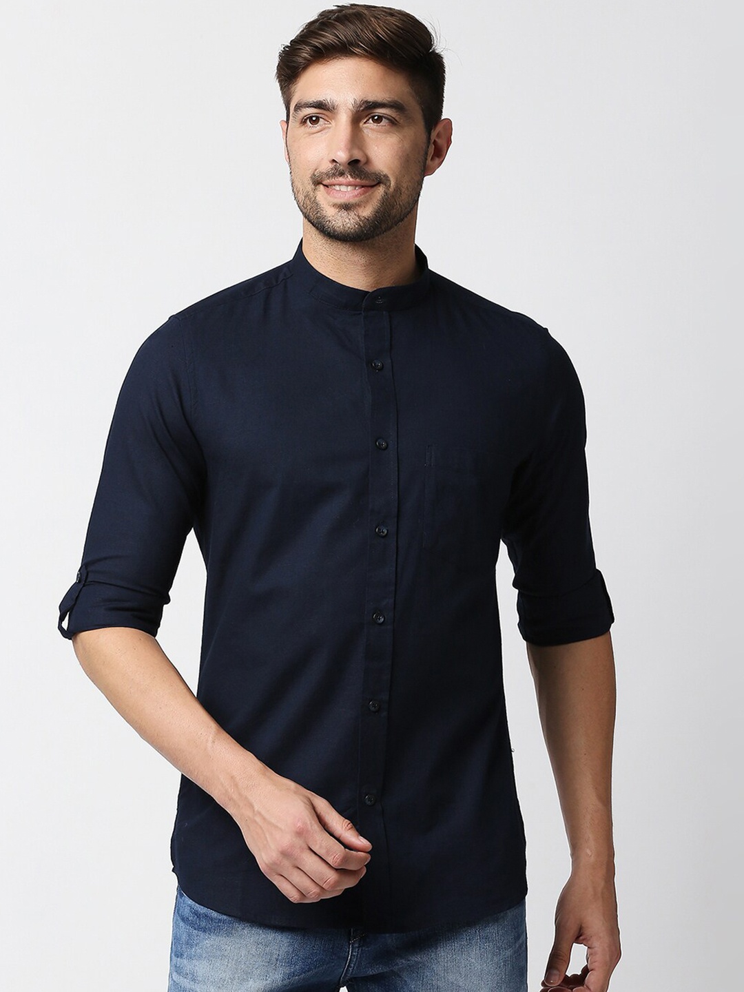 

EVOQ Men Navy Blue Standard Casual Shirt