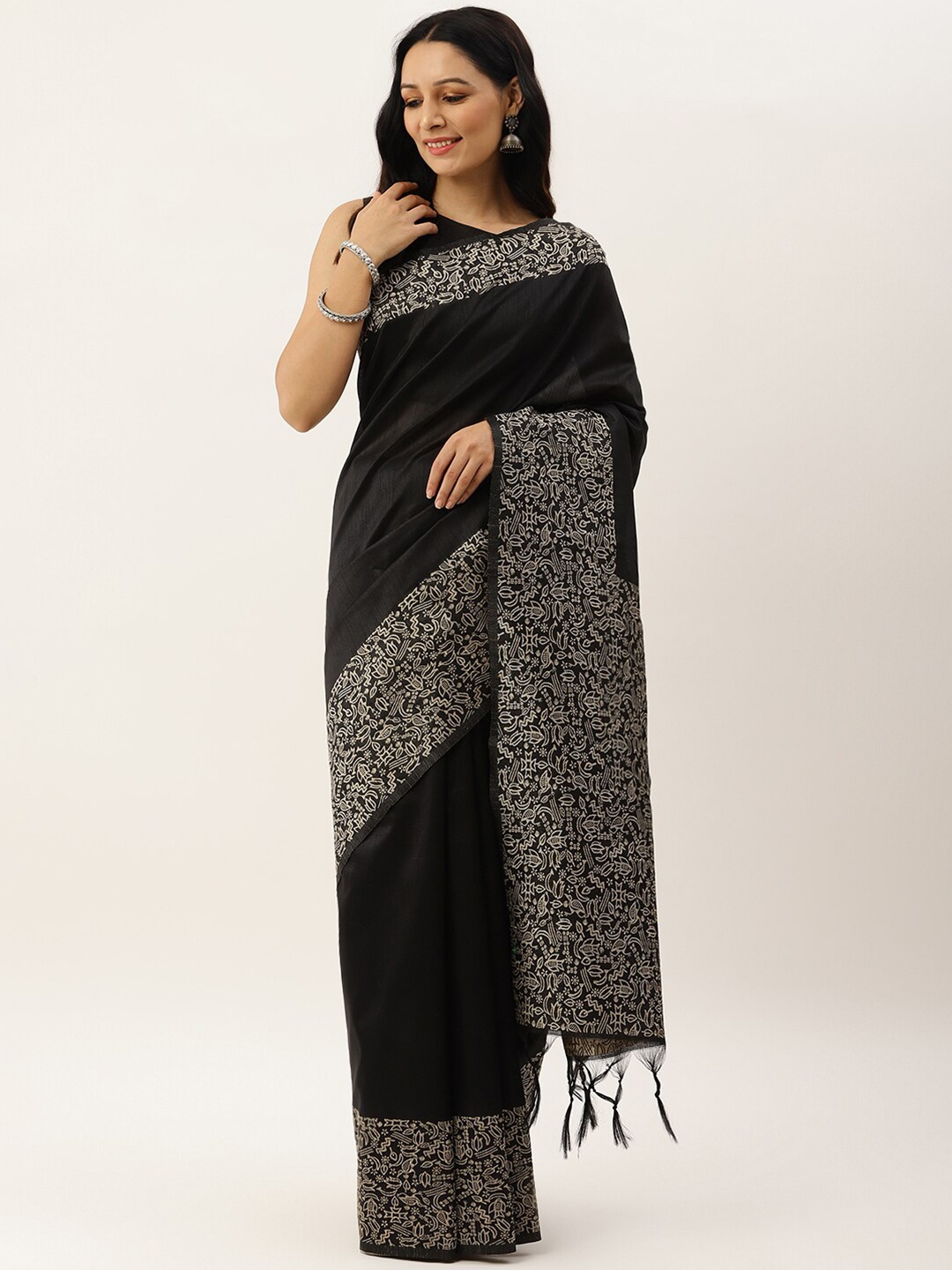 

VISHNU WEAVES Black & Brown Bhagalpuri Saree