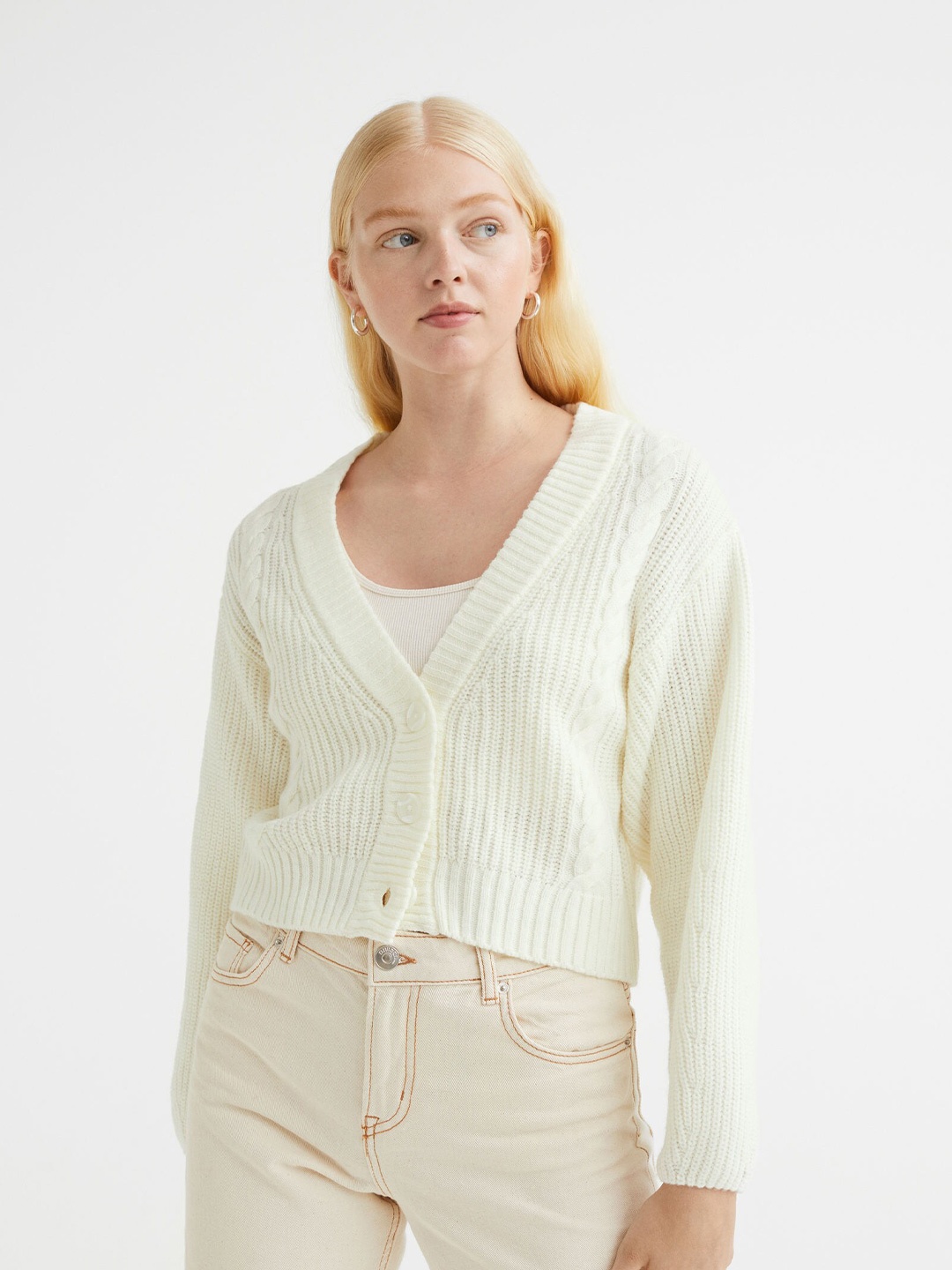 

H&M Women White Knitted Cardigan