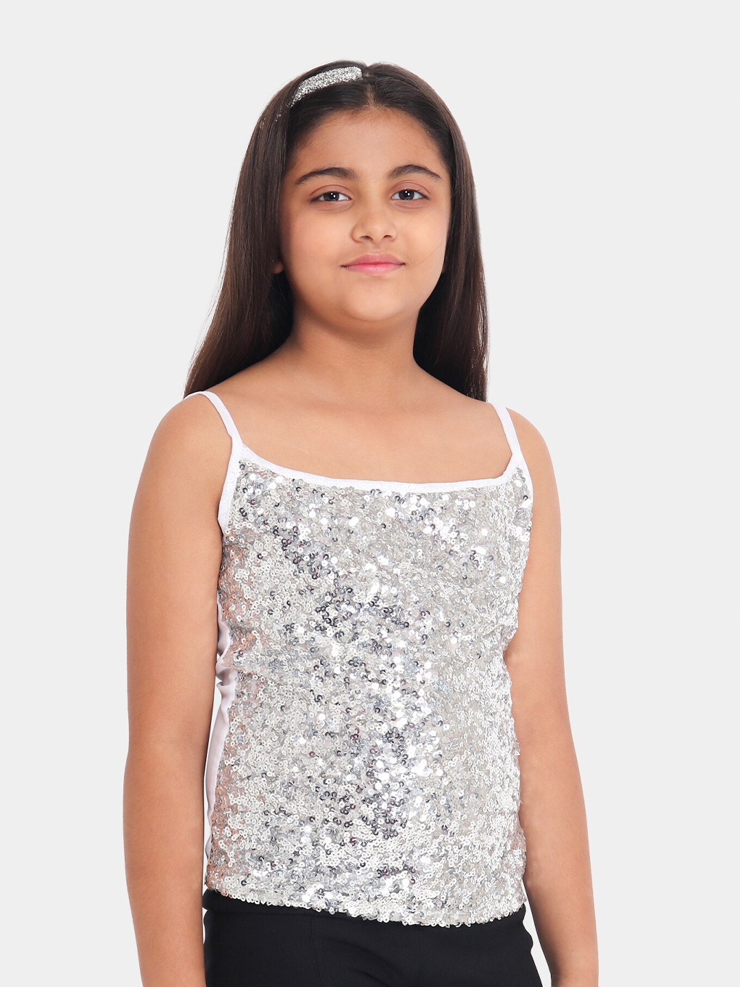 

YK Girls Silver All over Sequin Spaghetti Top