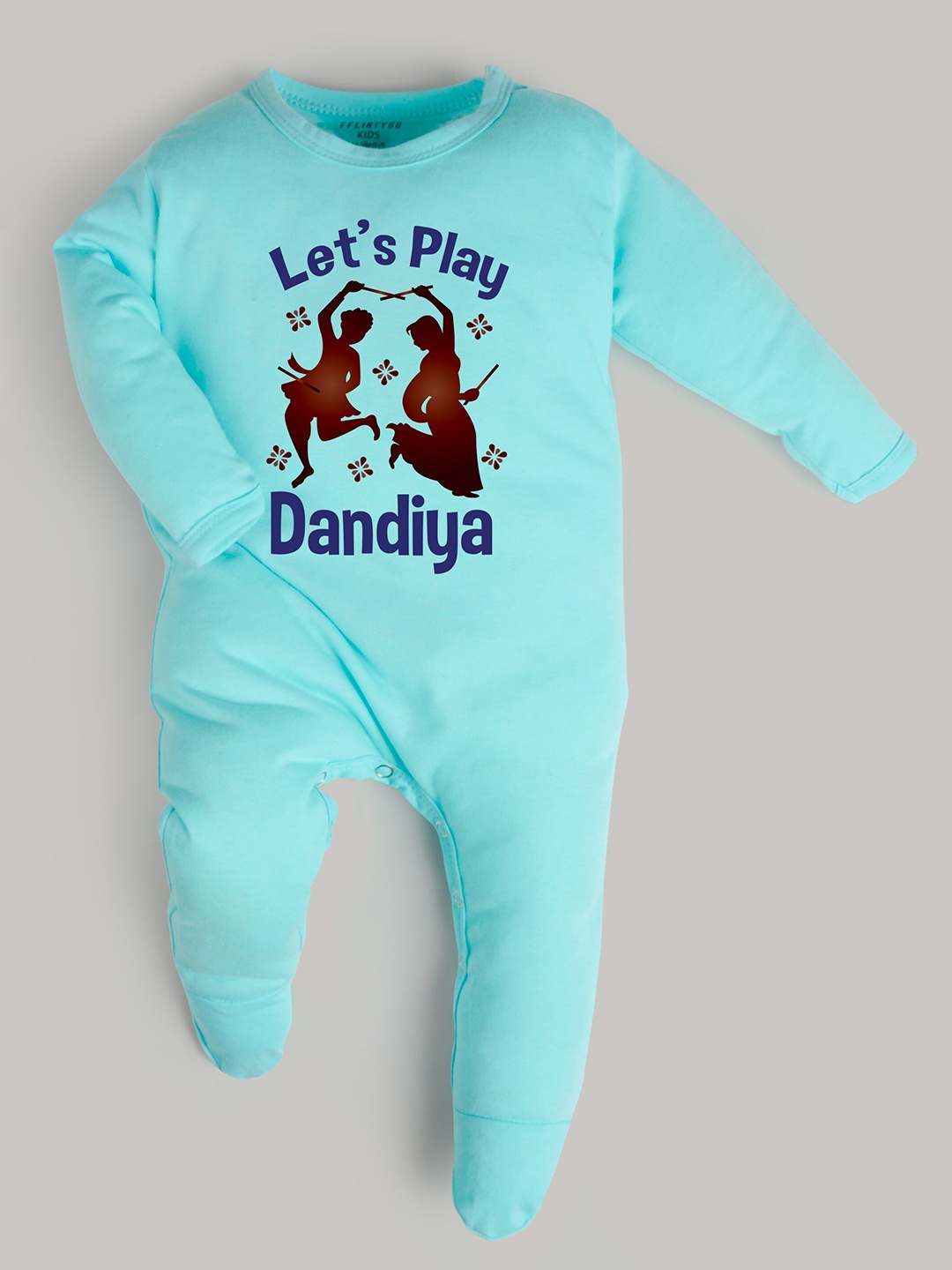 

FFLIRTYGO Unisex Kids Turquoise Blue & Coffee Brown Printed Basic Jumpsuit