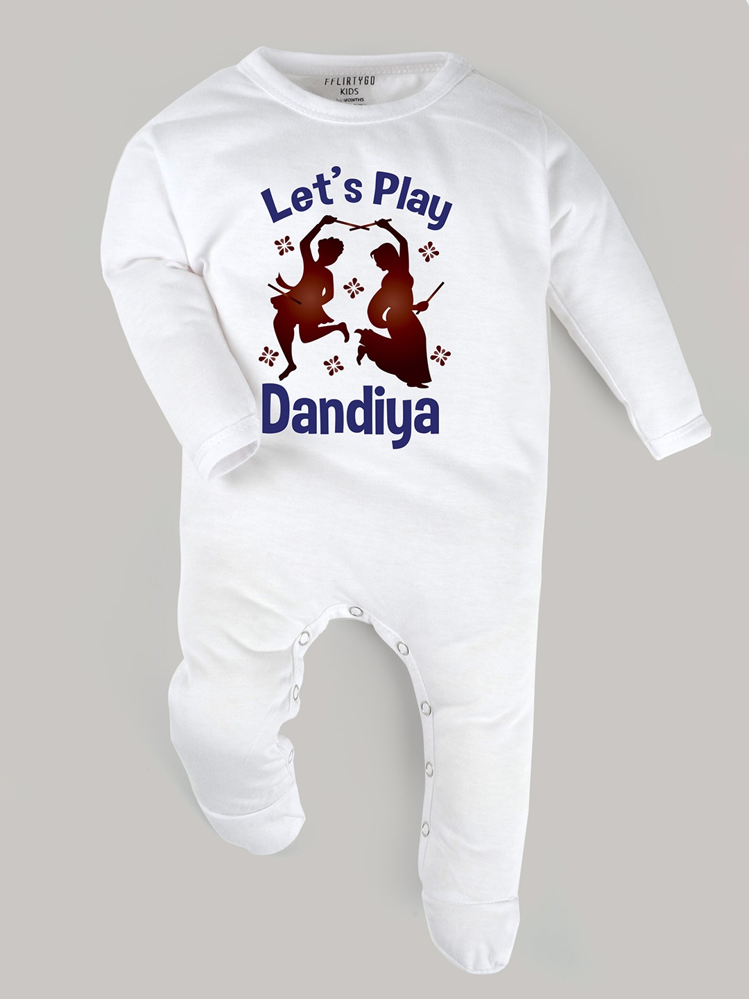 

FFLIRTYGO Kids White & Blue Printed Basic Jumpsuit
