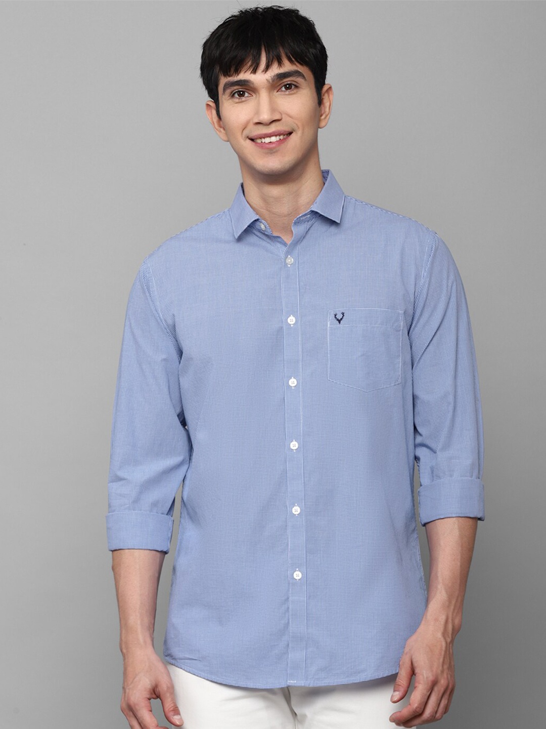 

Allen Solly Men Blue Slim Fit Micro Checked Pure Cotton Casual Shirt
