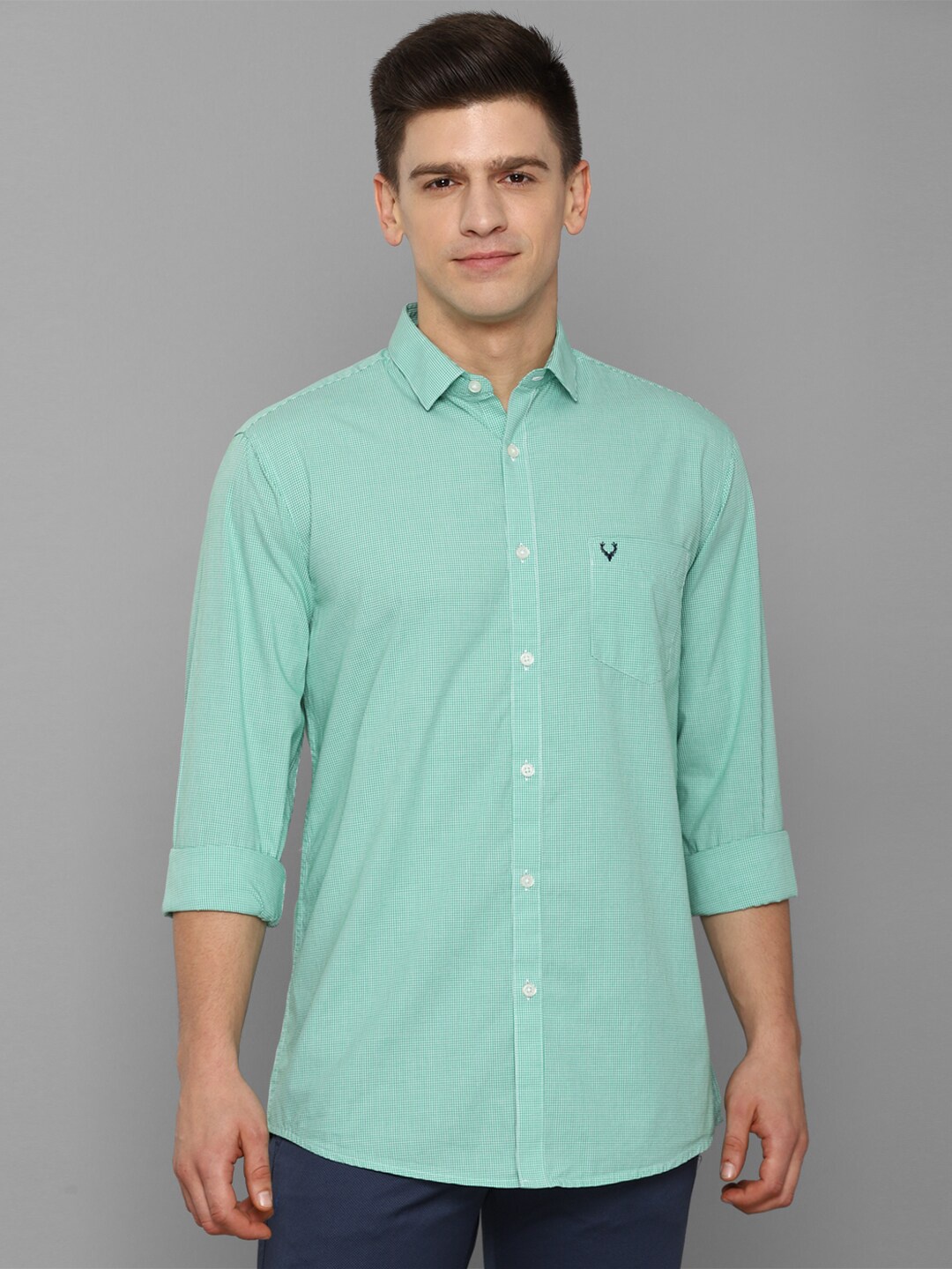 

Allen Solly Men Green Slim Fit Micro Checks Checked Casual Shirt