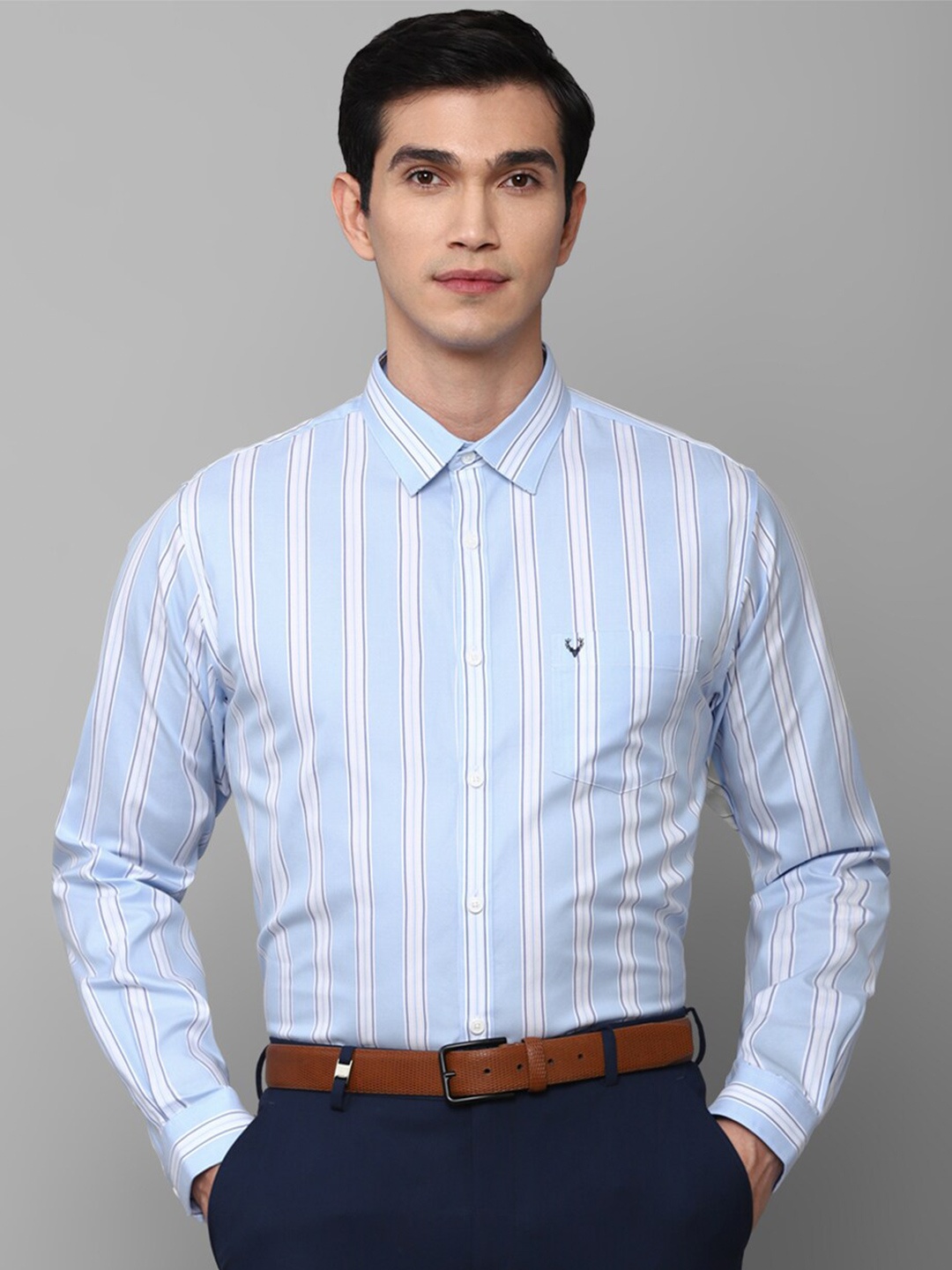 

Allen Solly Men Blue Striped Slim Fit Cotton Formal Shirt