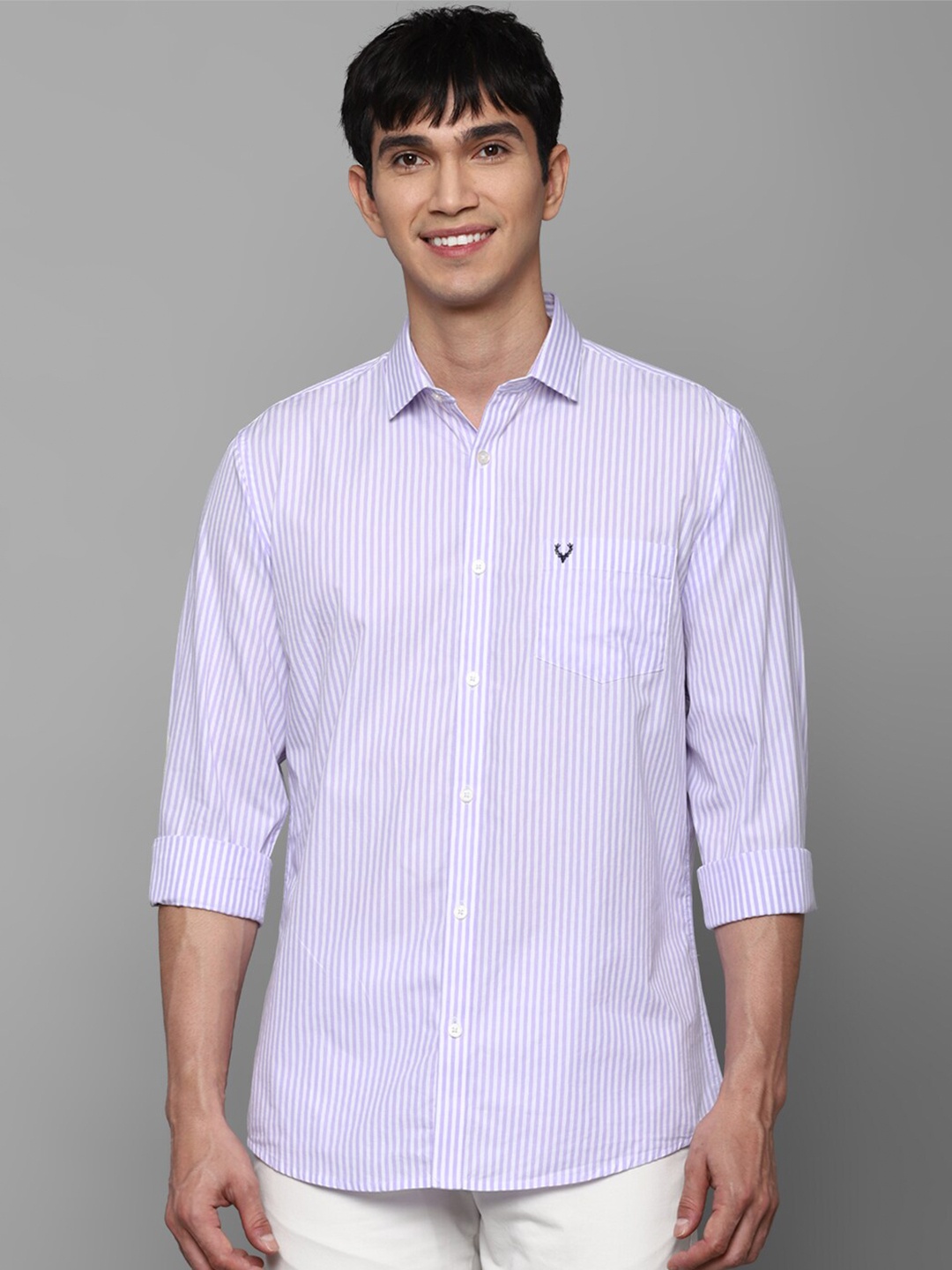 

Allen Solly Men Purple Slim Fit Striped Cotton Casual Shirt