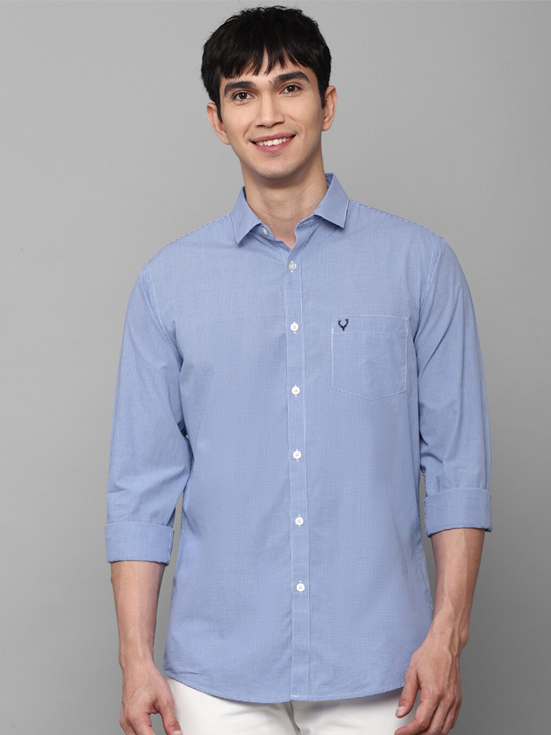 

Allen Solly Men Blue Slim Fit Micro Checked Pure Cotton Casual Shirt