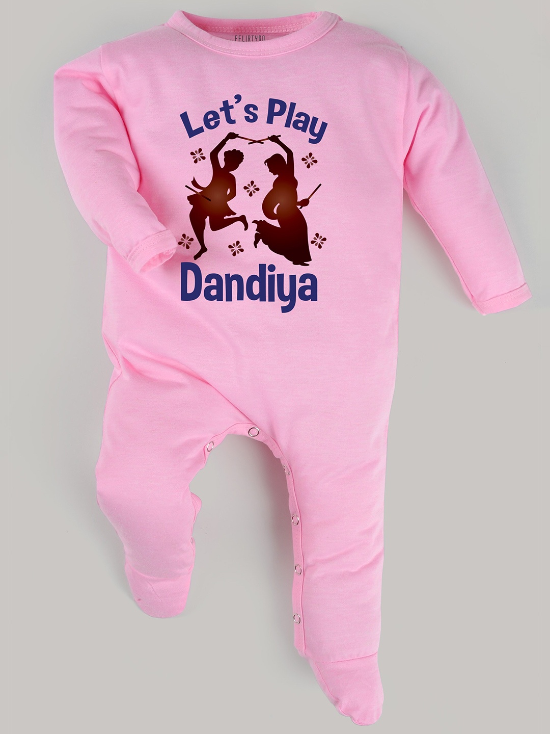 

FFLIRTYGO Kids Pink & Blue Printed Cotton Sleepsuit