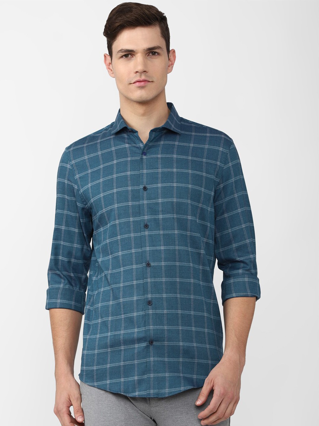 

Peter England Perform Athletic Fit Formal Full Sleeves Shirt, Blue