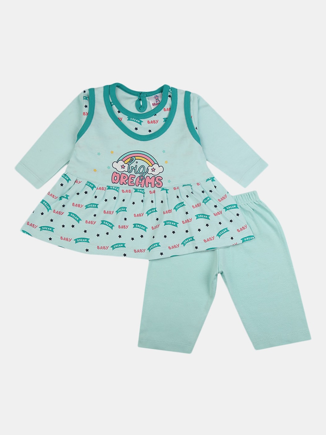 

V-Mart Unisex Kids Green & Pink Printed Pure Cotton Clothing Set