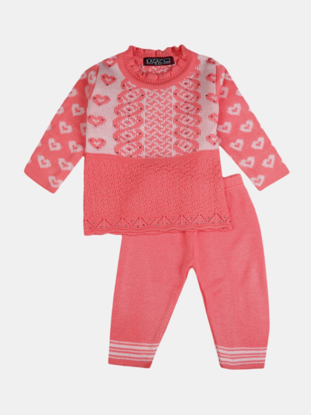 

V-Mart Unisex Kids Peach-Coloured & White Top with Pyjamas